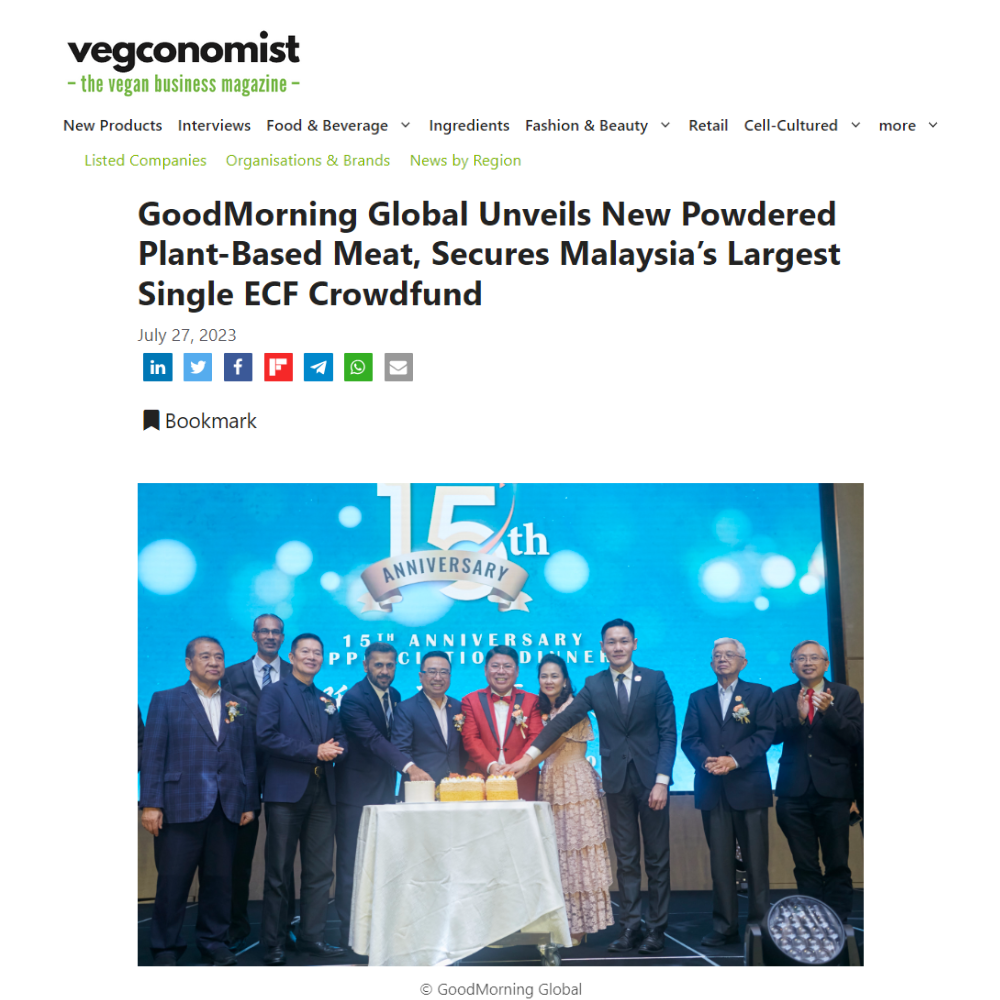 GoodMorning Global Unveils New Powdered Plant-Based Meat, Secures Malaysia’s Largest Single ECF Crowdfund